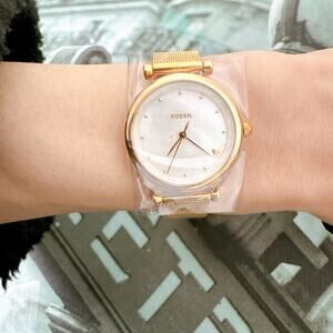 Fossil ES4505 Mini Carlie Mother of Pearl Dial Rose Gold Mesh Women's Watch